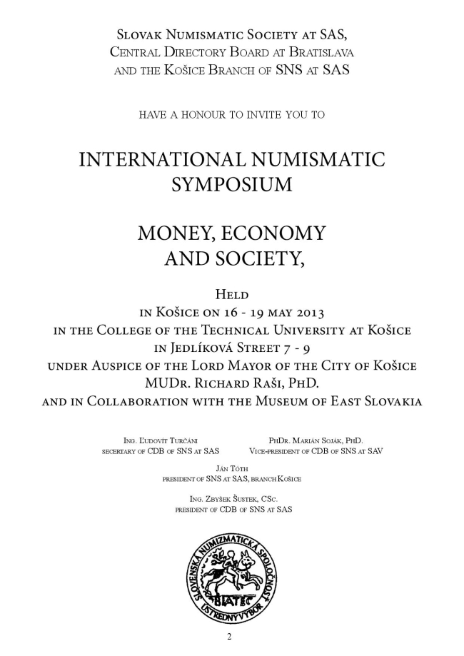 Invitation to International NUMISMATIC SYMPOSIUM Money, Economy and society 002